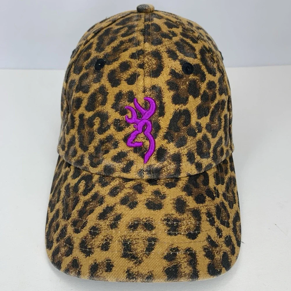 Browning For Her Hat Leopard Print Pink Buckmark OSFA Adjustable Baseball Cap
